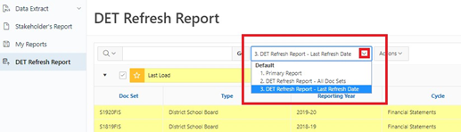 DET Refresh Report Select Report